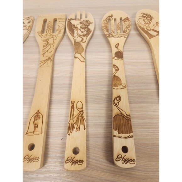 Hygnn Beauty and the Beast Burned Wooden Cooking & Serving Set Bamboo - Picture 4 of 9